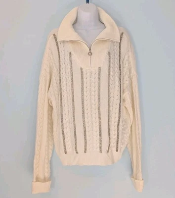Venus 1/4 Zip Sweater Bling Women's XL Ivory Dressy Cable Knit Collared  - Image 1 of 4