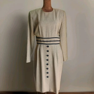 复古 Julian Taylor 连衣裙 尺寸 6 Houndstooth 肩垫 Prep Academia — 第 1/4 张图片