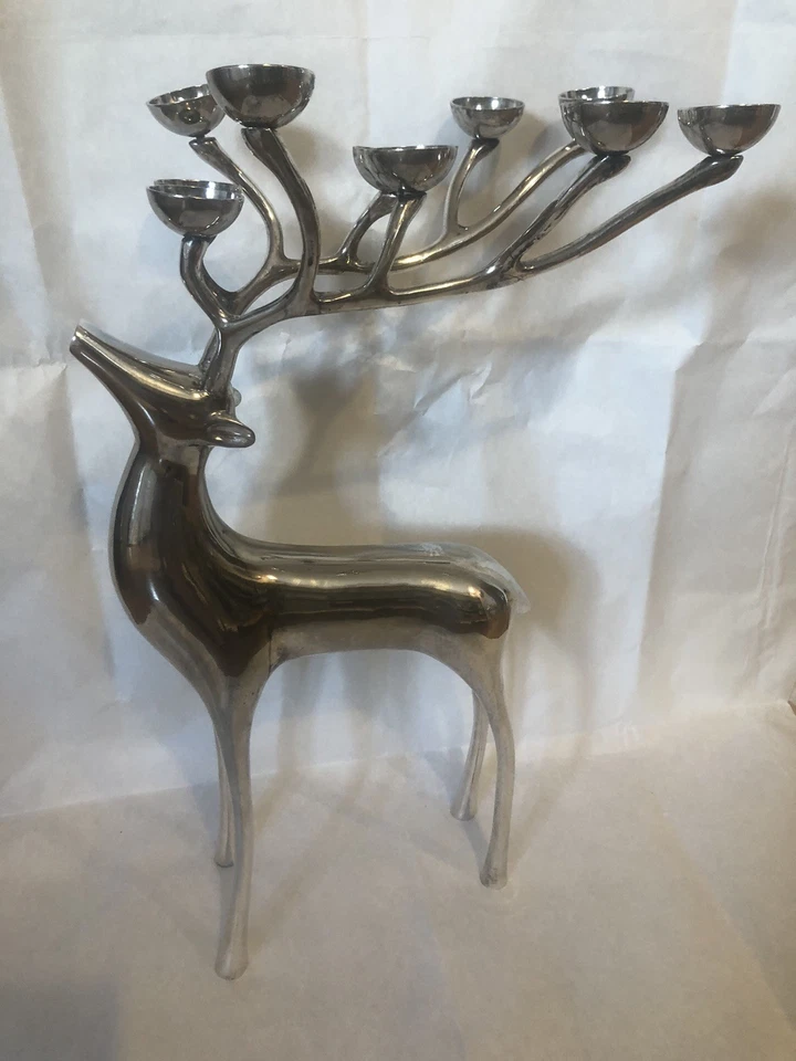 Pottery Barn Silver Plated 10 Point Reindeer Candelabra Candle Holder 20" Tall - Image 1 of 4