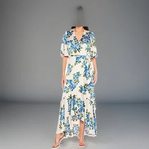 Summer Dress Sz8 Premier Amour Satin Womens ShortSleeveFloral Maxi Ret $89 Lined - Picture 1 of 14