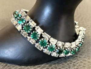 Strass Armband Vintage Faux Smaragd grün klar silberfarben 50er Jahre wunderschön! - Bild 1 von 10