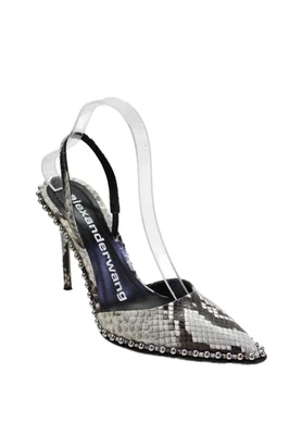 Alexander Wang Womens Stiletto Snakeskin Printed Slingback Pumps Gray Size 37.5 - Image 1 of 4