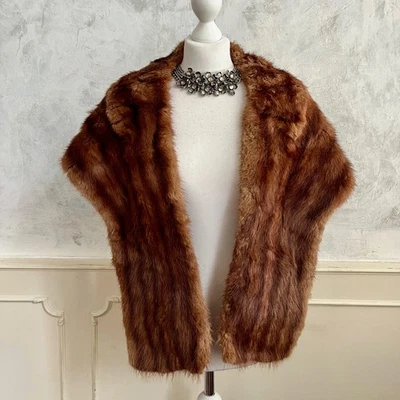 Vintage Edwardian Musquas Brown Real Fur Winter Bolero Stole Capelet - Image 1 of 4