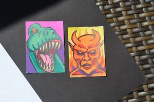 ACEO Original Horror T-Rex REd Devil Original not a print mixed media - Picture 1 of 3
