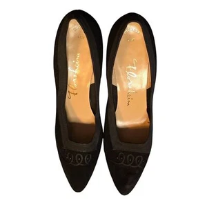 Vintage Florsheim donna nero scamosciato tessuto orlo tacco taglia 9 - Foto 1 di 12