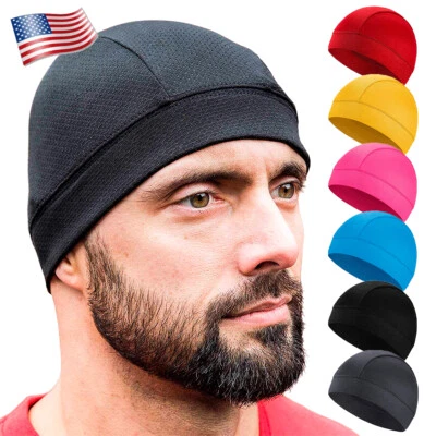 Sweat Wicking Cooling Bald Dome Skull Cap Motorcycle Helmet Liner Beanie Hat US - Image 1 of 4
