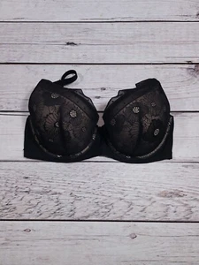 Aerie Real Power Plunge Padded Push-Up Bra Underwire Black Lace Size 38D A10 - Picture 1 of 6