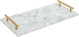 Marble Serving Tray with Gold Handles for Coffee Table, Kitchen (Rectangle, 15X7 - Picture 1 of 9