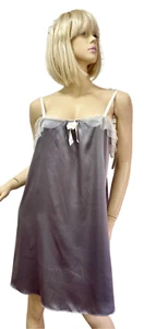 NWT $84 Vera Wang Babydoll Short Nightgown X-LARGE Grey w Ivory Charmeuse - Picture 1 of 12