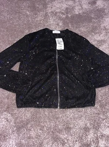 QUIZ Black Sequin zip up evening / festival jacket Size UK 6 BNWT RRP £39 - Picture 1 of 7