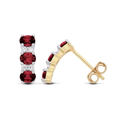 9ct Yellow Gold on Silver simulated RUBY & Cz Drop Stud Earrings - Image 1 of 4