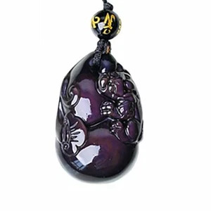 Natural crystal Rainbow obsidian PIXIU gourd necklace pendant bead with chain - Picture 1 of 7