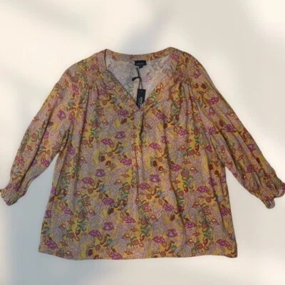Jones & Co Jones New York Women Blouse Size 1X Floral V-Neck Long Sleeve Bichop. - Image 1 of 4