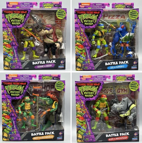 NEW 2023 Playmates TMNT Mutant Mayhem Leo, Donnie, Raph & Mike BATTLE PACK SET 4 Cover
