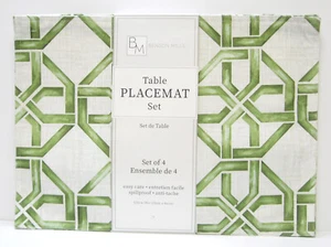 Set / 4 Benson Mills Easy Care 13" x 18" Placemats Rattan Green & Natural - NEW - Picture 1 of 1