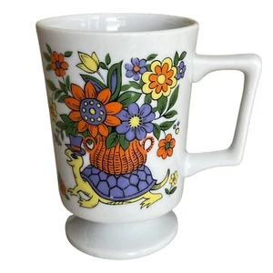 Vintage Pedestal Coffee Mug Turtle W/ Flower Pot Cup 4.5” White - Picture 1 of 6