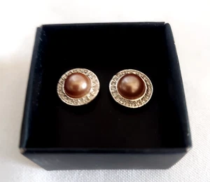 Avon Autumn Romance Chocolate Pearly Stud Pierced Earrings AVON NEW IN BOX - Picture 1 of 2