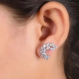 1.21 Ct Baguette Lab Grown Diamond Curved Studs 14k White Gold Earrings Gift Her - Picture 1 of 7