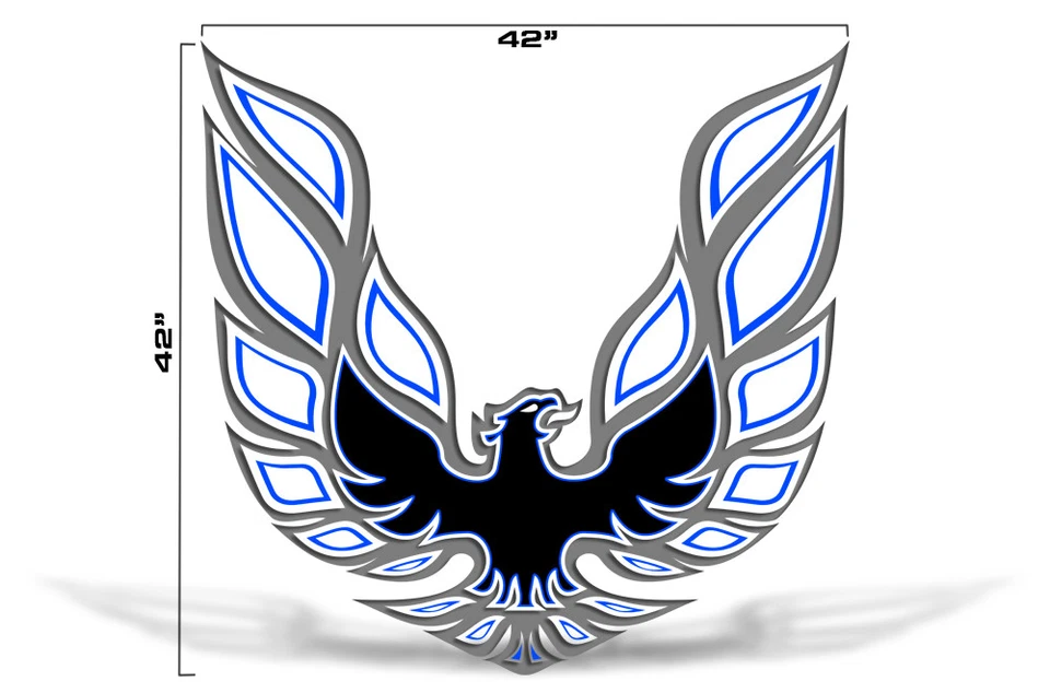 42" X 42" Firebird Hood Graphic Decal Sticker For Pontiac Trans Am BLUE GREY - Image 1 of 2