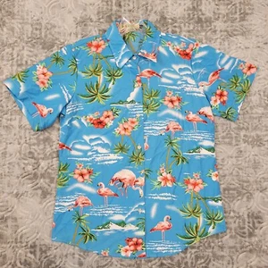 SSLR Shirt Women's Small Blue Hawaiian Flamingo Tropical Button Down NEW - Picture 1 of 14