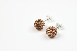 925 Silber Ohrringe Ohrschmuck Ohrstecker Zirkonia Strass Shamballa Champagner - Bild 1 von 2