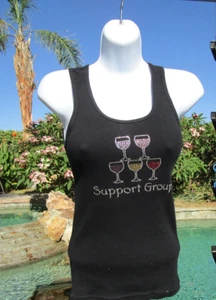 S/M embellished tank top Support Group 100% cotton 24-36" B wine tasting bling - Picture 1 of 2