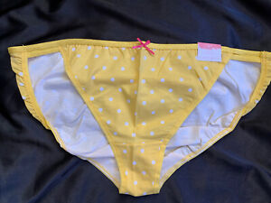 New Lane Bryant Cacique Cotton Double String Polka Dot Bikini Yellow Panty 14/16