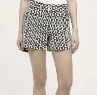 Shorts geométrico Anthropologie Cartonnier feminino tamanho 4 Nedra preto e branco - Imagem 1 de 4