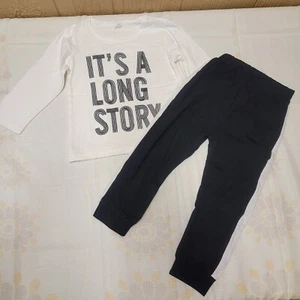 Boys sz 5-6 (110cm) Sweats Outfit "It's A Long Story" Black & White - Picture 1 of 7