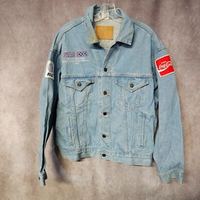 Vintage USO-DOD TOUR 1991 Middle East Ricky Skaggs AT&T Coke Denim Jacket Mens L - Image 1 of 4
