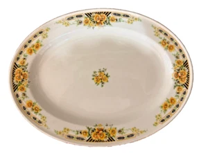Edwin Knowles Semi Vitreous China Yellow Black Art Deco 11.5" Oval Platter USA - Picture 1 of 8