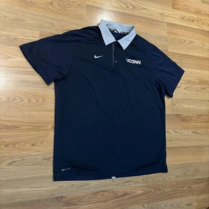 Nike Uconn Huskies Dri Fit Gray Collar Golf Polo Shirt Navy Blue Men’s Size XXL - Picture 1 of 12