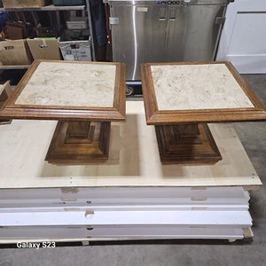 Vintage Mid Century Solid Wood End Tables ~ Marble Inlay - Picture 1 of 4