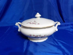 Vtg GEBRUDER BENEDIKT Soup Tureen - Pink Flowers, Green Leaves, Gold Rim & Trim - Picture 1 of 10