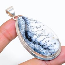 Dendrite Opal Gemstone Handmade 925 Sterling Silver Jewelry Pendant 2.52" W422