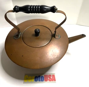 Copper Tea Kettle Black Wooden Handle Vintage S&C Trademark Teapot Vintage - Picture 1 of 7