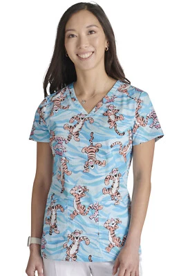 Tigger Cherokee Scrubs Tooniforms Disney Winnie The Pooh V Neck Top TF776 PHWD - Image 1 of 4