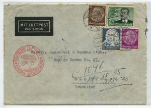 GERMANY to BRASIL 1935 AIRMAIL cover LUFTHANSA air DLH ZEPPELIN cancel # 23139