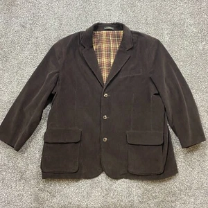 Mens LL Bean Brown Corduroy Cotton Blazer Coat 50 Regular Plaid Lining - Picture 1 of 15