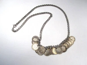 Vintage Sterling Silver Chain British 3 Pence "Good Luck" Wedding Necklace C3867 - Picture 1 of 9