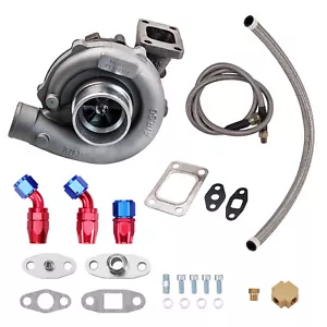 TURBOCOMPRESOR 400HP T3 T4 TURBO ACEITE COM AR .50 TURBINA A/R .63 + KIT LÍNEA DE ACEITE - Imagen 1 de 12