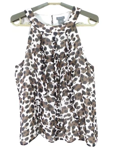 ANN TAYLOR Women Lightweight Comfy Silk Halter Top Ruffle Multicolor Animal 10 - Picture 1 of 14