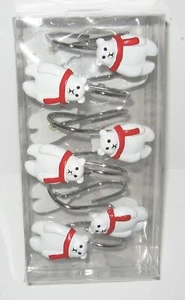 Polar Bear w/ Scarf Shower Curtain Hooks - New - 12 Shower Curtain Rings - Picture 1 of 4