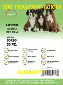 200 TAPPETINI ASSORBENTI PER CANI 60x90 TRAVERSE CANE PANNOLINI IGIENICI OFFERTA - Foto 1 di 1