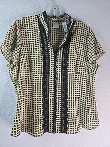 Emma James Rouleau Button Shirt Size 14 Lace Trim Sheer Green Short Sleeve - Picture 1 of 6