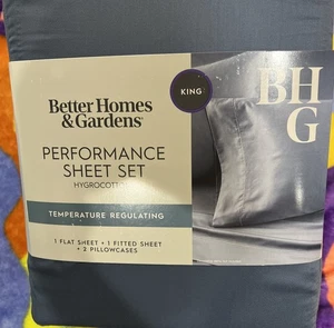 Better Homes&Gardens KING Hygrocotton Sheet Set Temp. Regulating - Blue Mnlt NEW - Picture 1 of 4