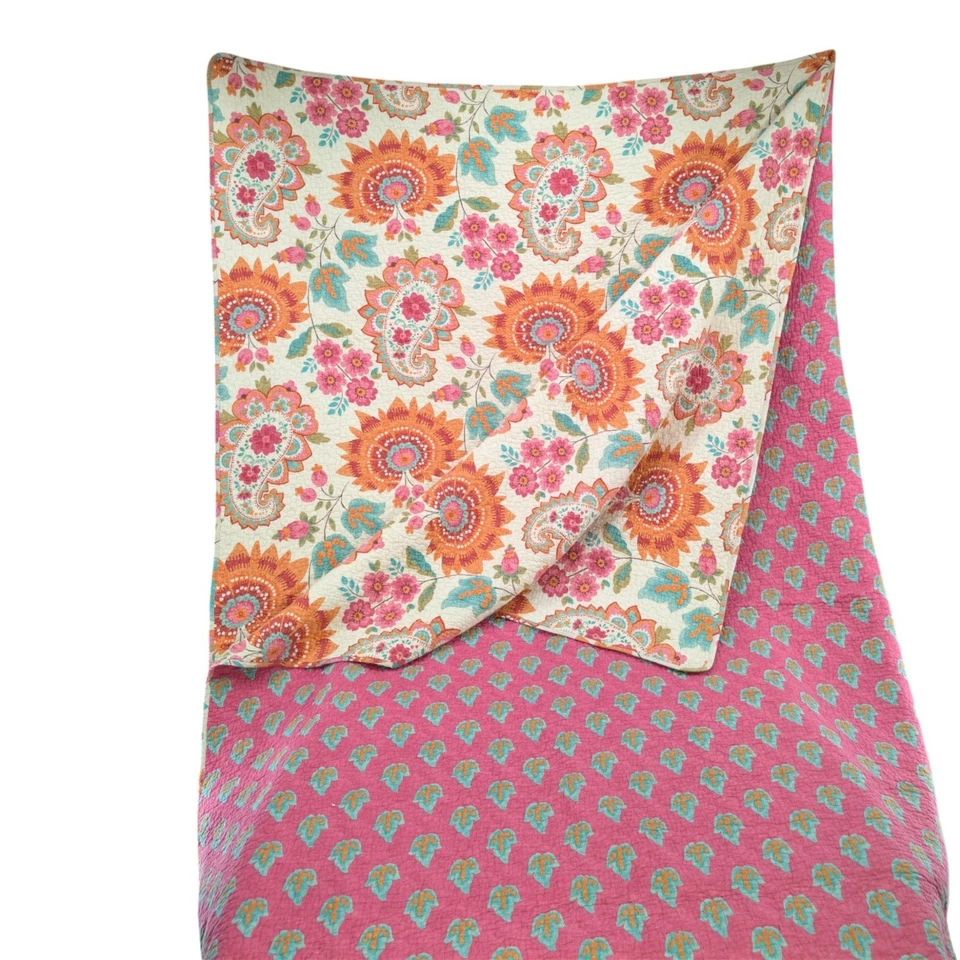 Colcha Edredón Floral Paisley Reversible Queen Rosa Naranja 102" x 90" Foto 1 de 4