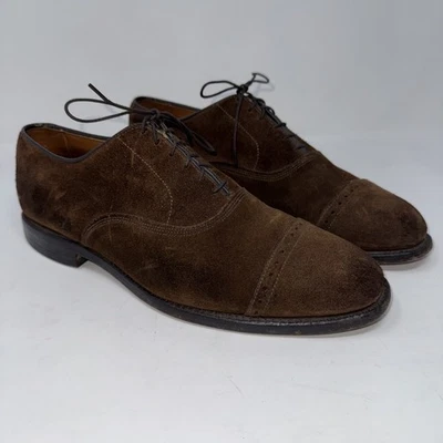 1999 Allen Edmonds 2054 Byron Quarter Brogue Brown Calf Suede Oxford Men's 10 D - Image 1 of 4