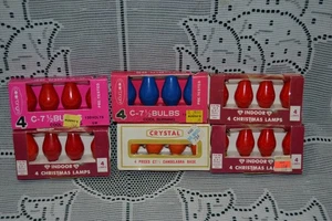 Vintage Weihnachten ~ 6 Packungen Birnen Kandelaber Sockel ~ rot orange blau C7 1/2 - Bild 1 von 9