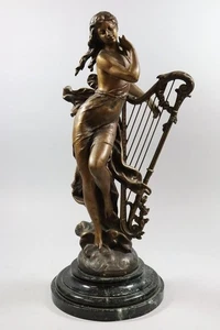 56cm "Harmonie" Harfenspielerin bronzierte Metallfigur Ende 19.Jhd (MVL4133) - Bild 1 von 15